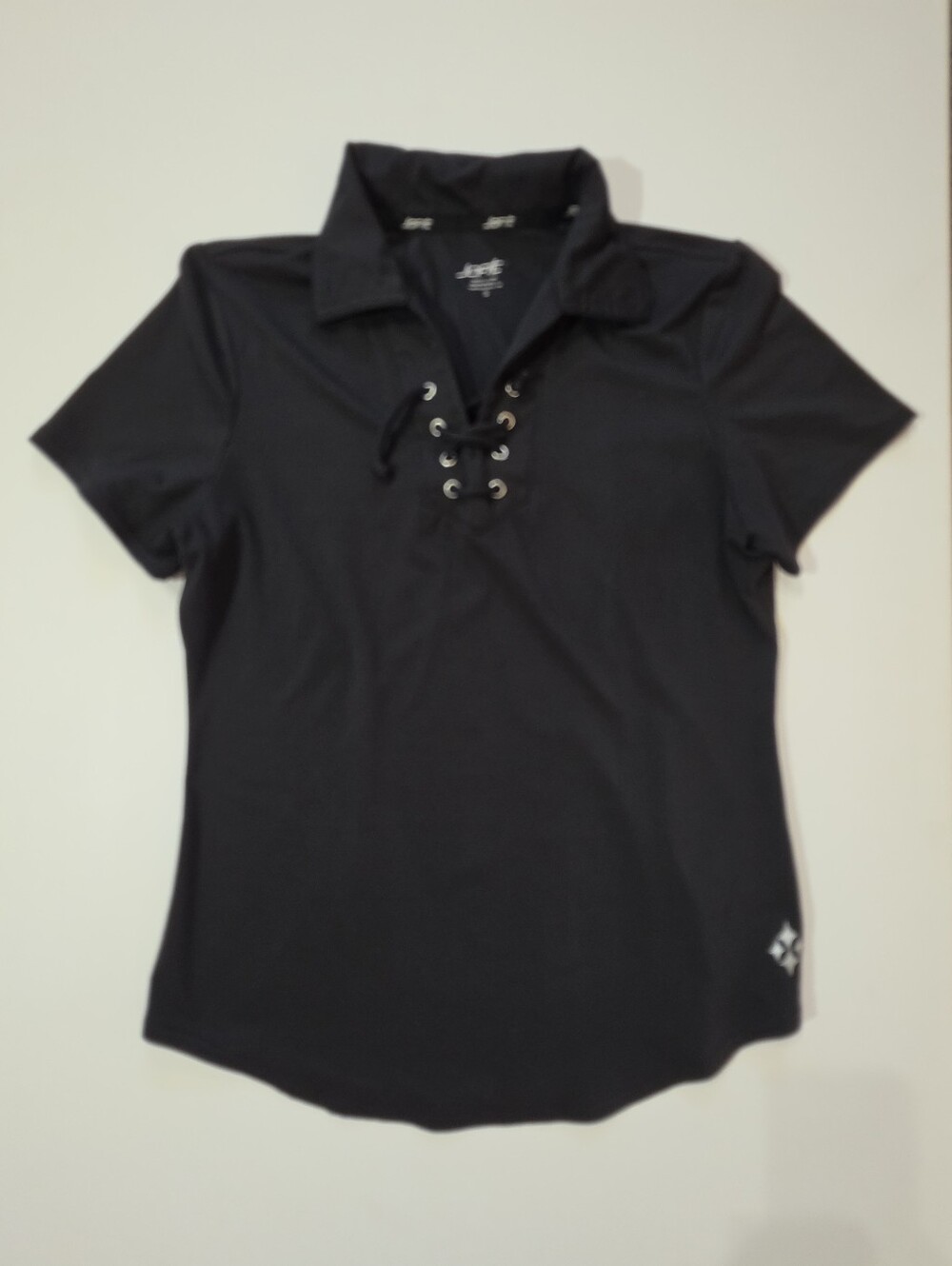 Jofit Lace Up Polo Top Womens Small Black Tennis Pickleball Activewear